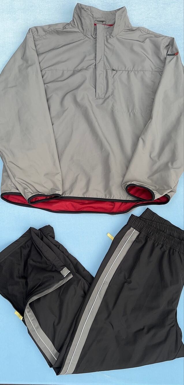 Vtg Eddie Bauer Nylon Tracksuit Mens L Grey 1/4 Zip Windbreaker Jacket Pants Set